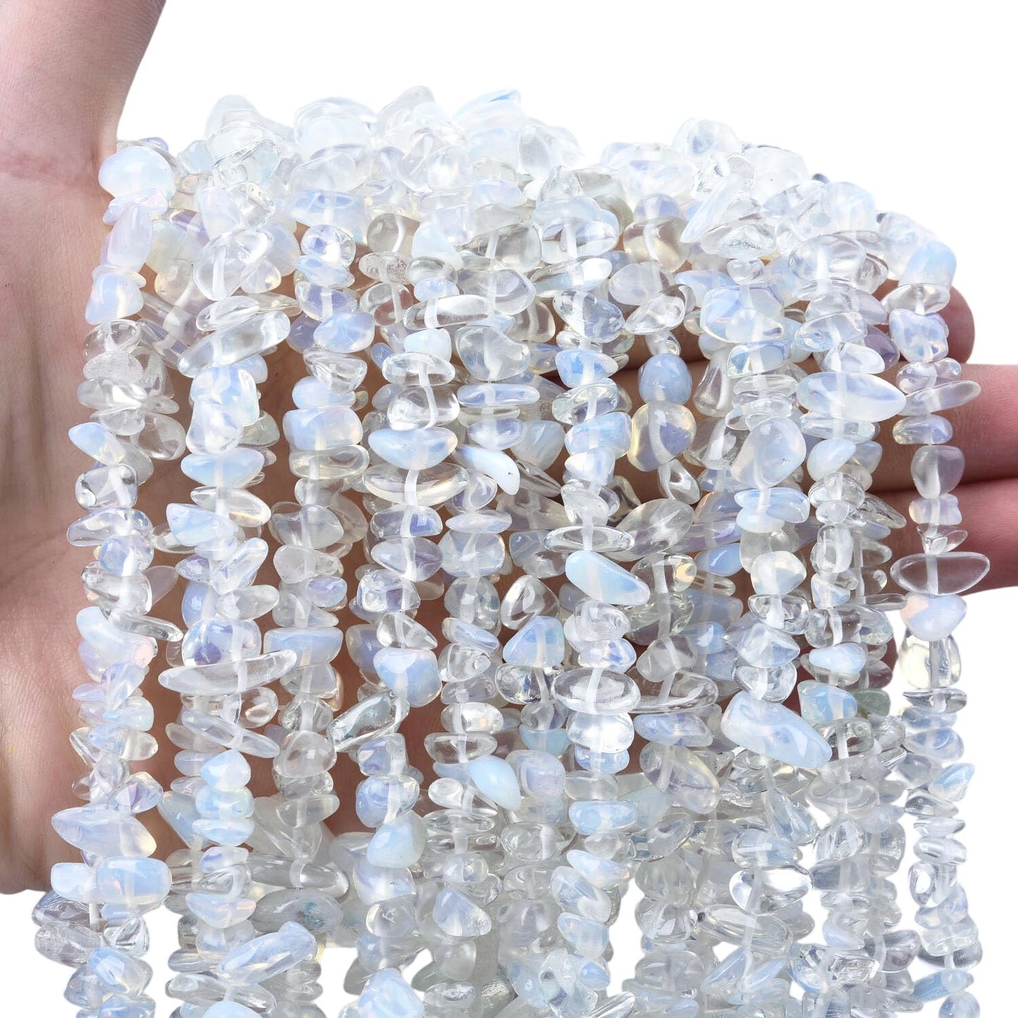 Natural Chip Stone Beads 450pcs Opalite Chips 5-8mm Irregular Healing Crystal Rocks Hole Drilled DIY Loose Gemstone Beads for Jewelry Making Bracelet Earrings Necklace Crafting