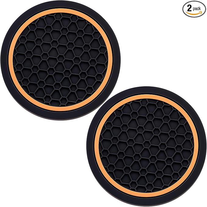 2-Piece Anti-Slip Car Cup Coaster Set â 2.75 Inch Auto Insert Drink Mats, Perfect for Coffee & Beverages â Stylish Interior Decor for Women & Girls (Black & Orange)