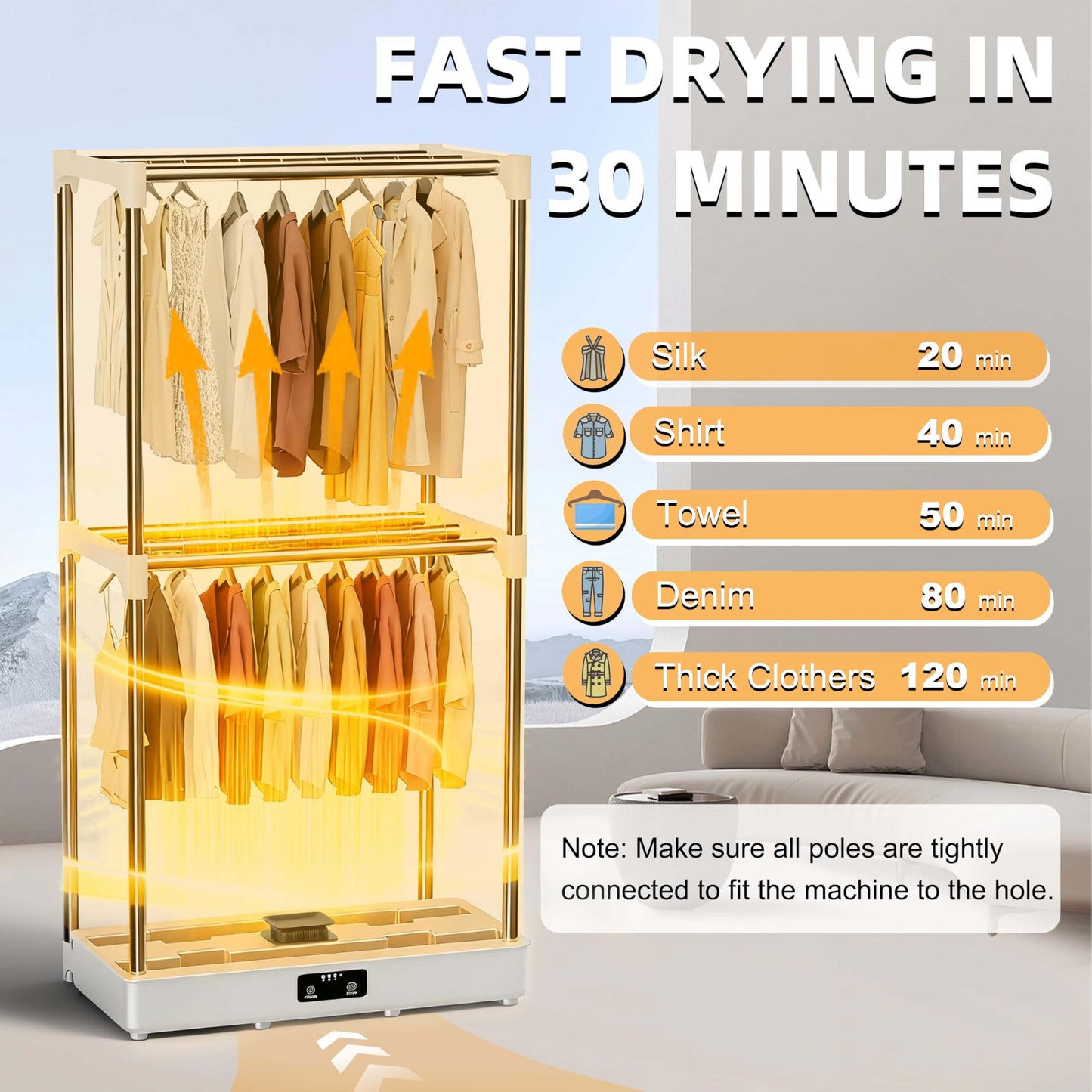 Clothes Dryer, Portable Drying Machine with Timer, 60inch Laundry Drying Wardrobe with Large Capacity, Electric Dryer/Rack for Home | Appartments (Grey KI1)