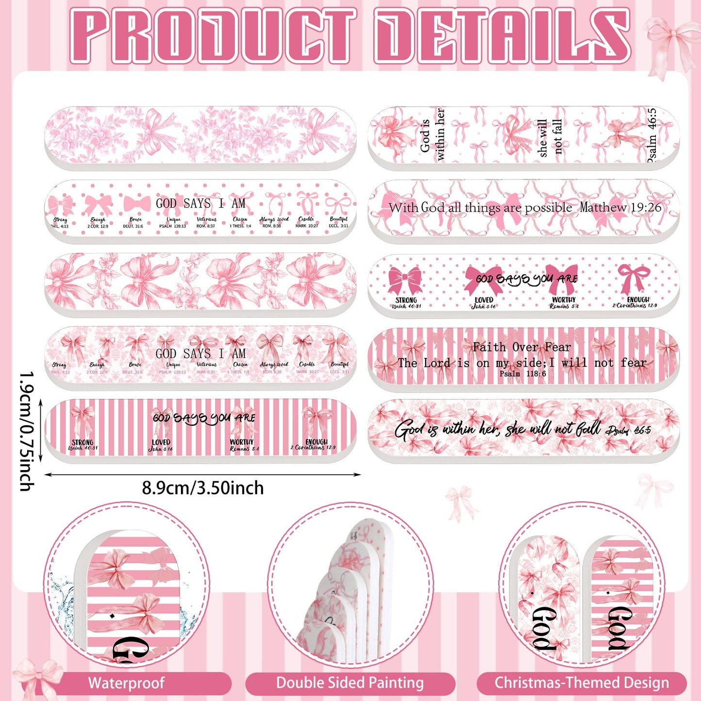 Lanties 50 Pcs Christian Gifts Bulk for Women Pink Bow Pary Favors Mini Nail Files Christian Party Favor Bible Verse Emery Boards Religious Gifts for Teacher Employee Staff Coworkers Office Supplies