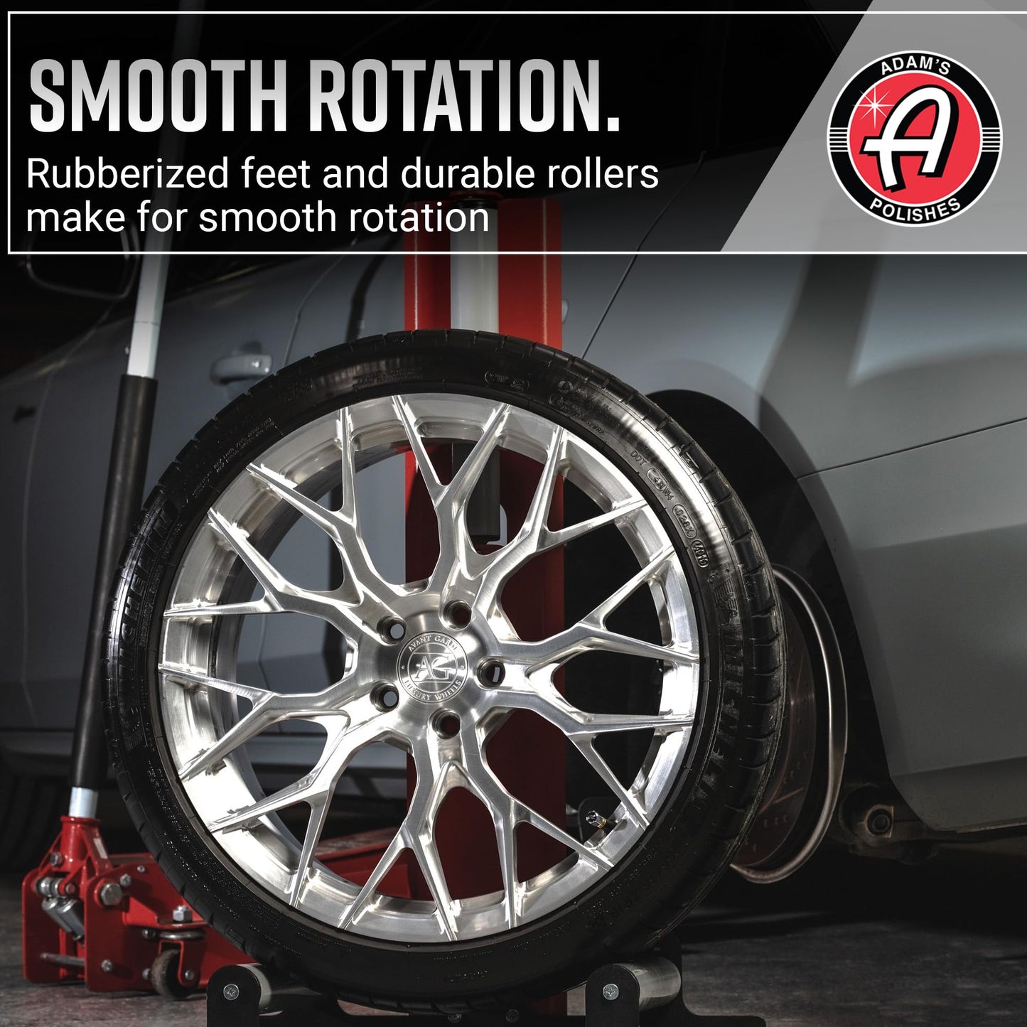 Adam's Polishes Rolling Wheel Detailing Stand - Wheel & Tire Car Detailing Roller for Cleaning, Ceramic Coating, Applying Tire Shine & Car Wheel Wash | Garage Accessory for Detailers