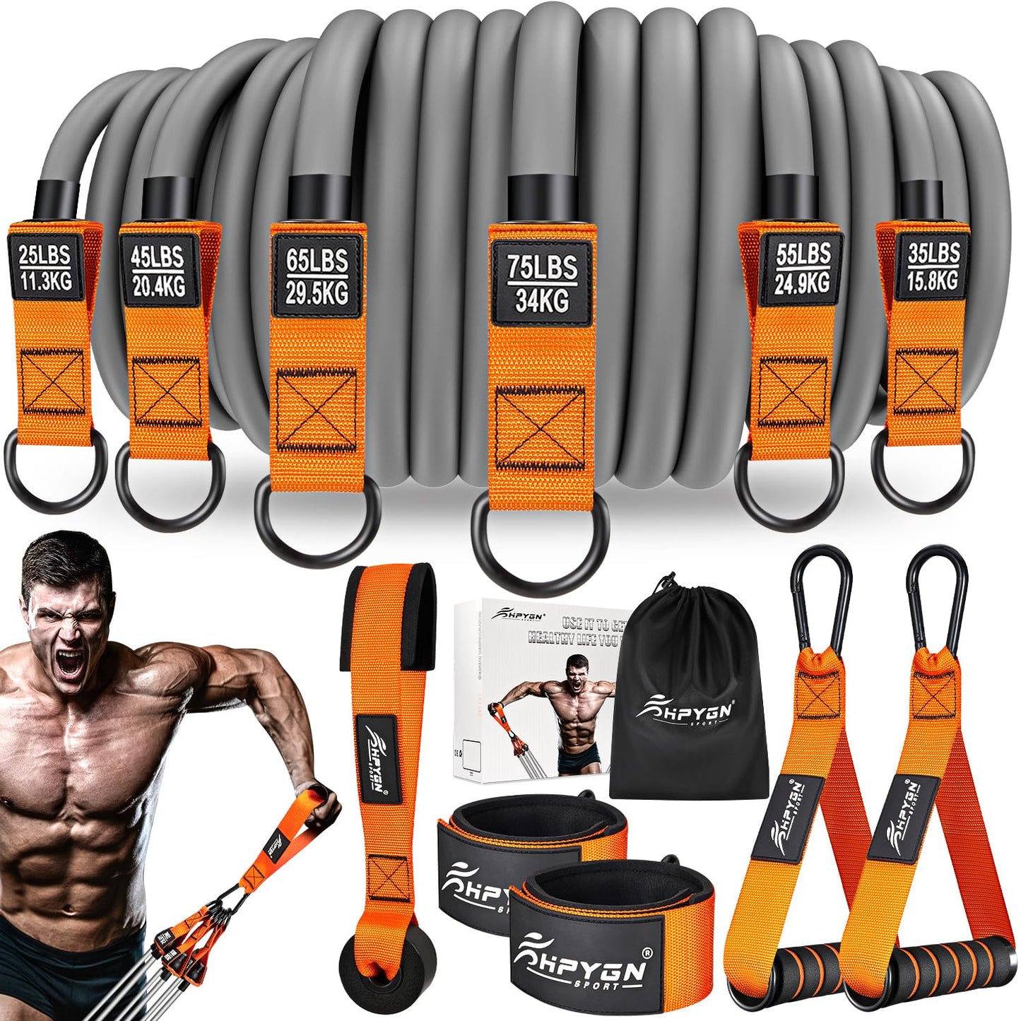 HPYGN Resistance Bands, Heavy Exercise Bands with Handles, Fitness Bands for Working Out, Workout Bands for Men, Weight Bands Set for Muscle Training, Strength, Slim, Yoga, Home Gym Equipment (420LBS)