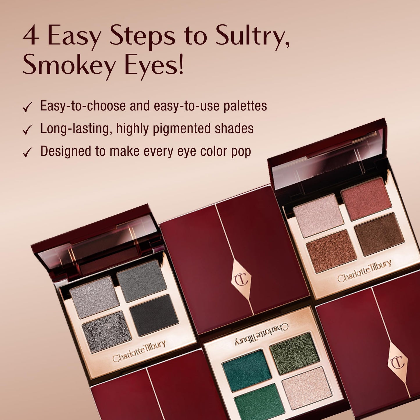 Charlotte Tilbury Luxury Palette Eyeshadow - Shimmer, Metallic & Satin Matte Eyeshadow Quad with a Rich Powder Formula - Includes 4 Complementary Shades - Pillow Talk