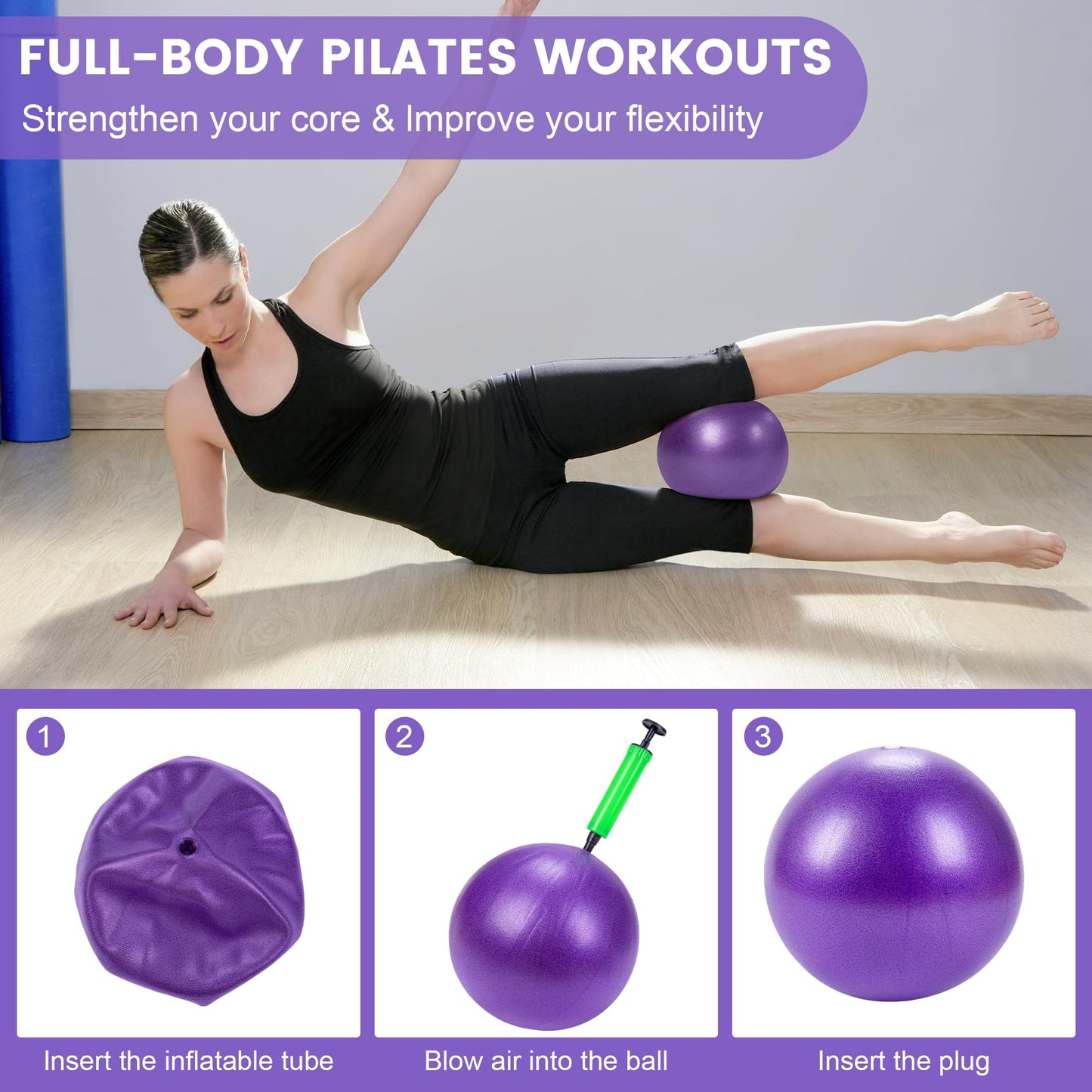 14" Pilates Ring Circle Fitness Set of 17 Equipment Accessories Workouts Includes Pilates Ball Magic Circle Yoga Ring Knee Pads and Resistance Bands for Women Set Gift for Women Weight Loss (Purple)"