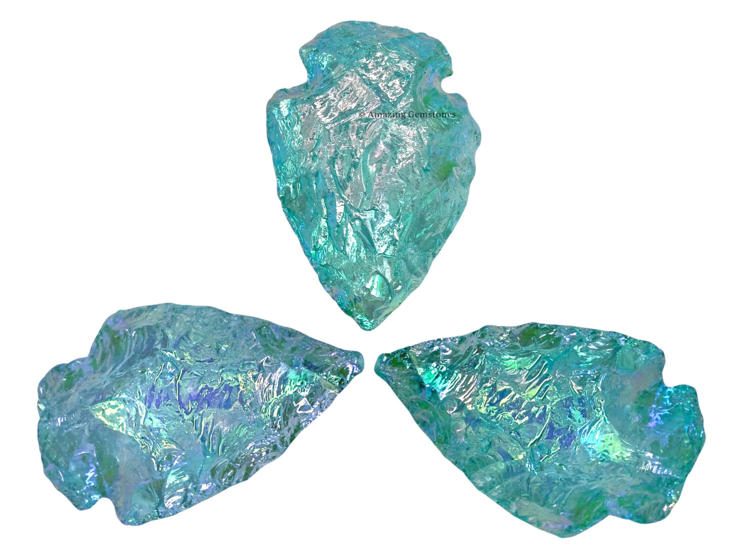 Amazing Gemstone Aqua Aura Quartz Arrowhead, Crystal and Healing Stone Flint Rock Arrow Head - 1" to 1.5" Arrowheads for DIY Project Craft Point Jewelry Making