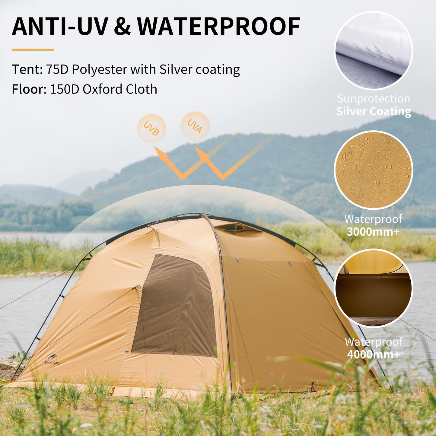 Naturehike Dune 2-3 Person Camping Tent,4-6 Person Canopy Tent,Waterproof 4 Season Tent,Hot Tents with Stove Jack