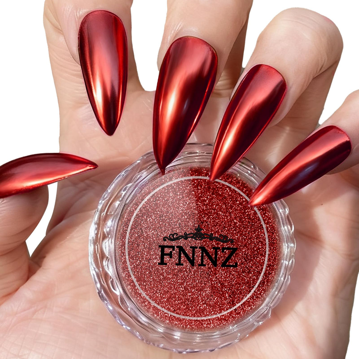 FNNZ Chrome Nail Powder, Red Metallic Nail Powder Pigment Premium Mirror Effect Salon Nail Art Glitter Dust for Valentines Gel Polish Decoration Home DIY Nail Manicure Supplies