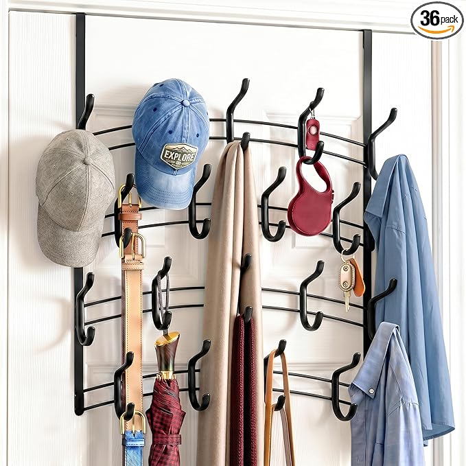 LYNK ProfessionalÂ® Homeâ¢ Over the Door Hooks - 36 Hook â Over the Door Coat Rack - Over the Door Hanger - Hanging Towels or Clothes - Bathroom, Bedroom, Laundry Room - Lifetime Ltd. Warranty, Black