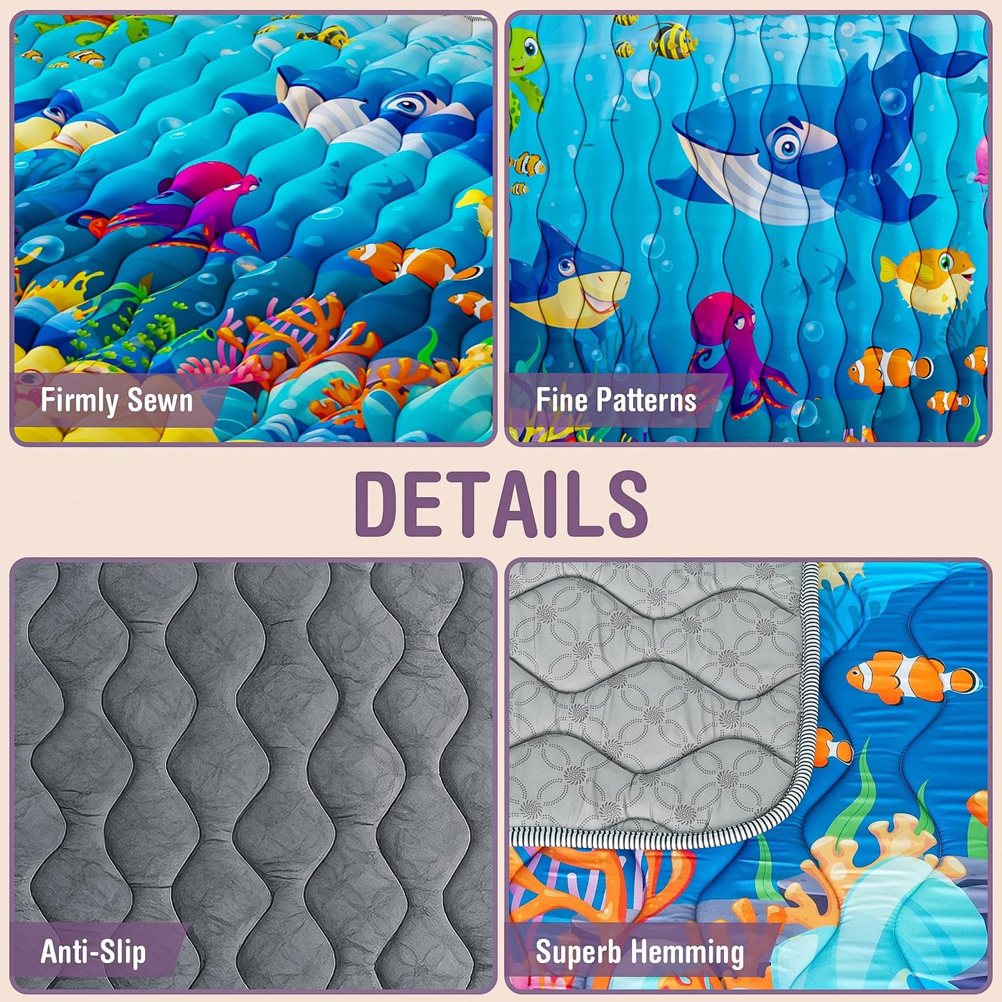 Baby Play Mat, 50x50 Thickened Playpen Mat, Waterproof & Non-Slip, Foldable Baby Play Mat for Floor, Machine Washable Crawling Mats for Infants & Toddlers, Floor Activity and Playing & Learning, Sea World