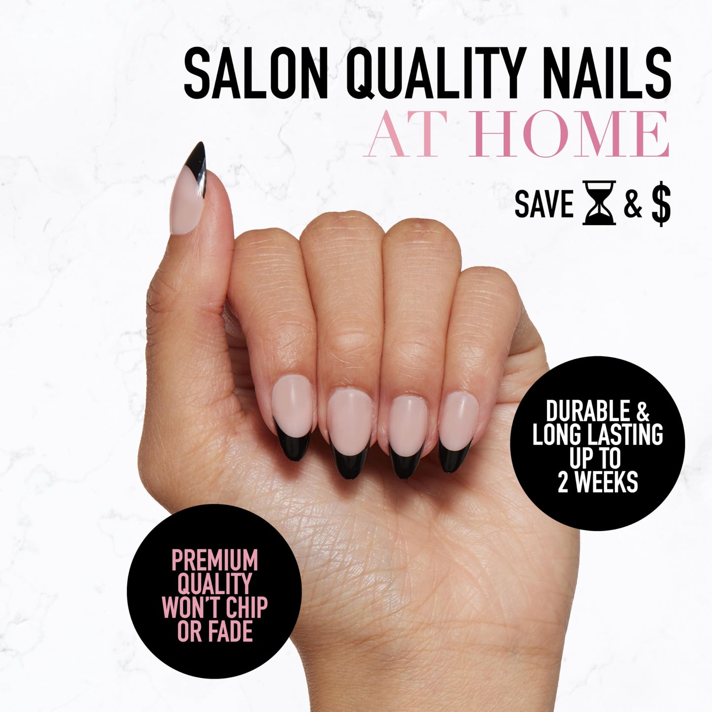 Glamnetic Press-On Nails Bundle - French Lilac, Goal Digger & Caviar | Almond Purple Tips with a Glossy Finish | Natural Round False Nails with Gold Foil | Short Almond Black