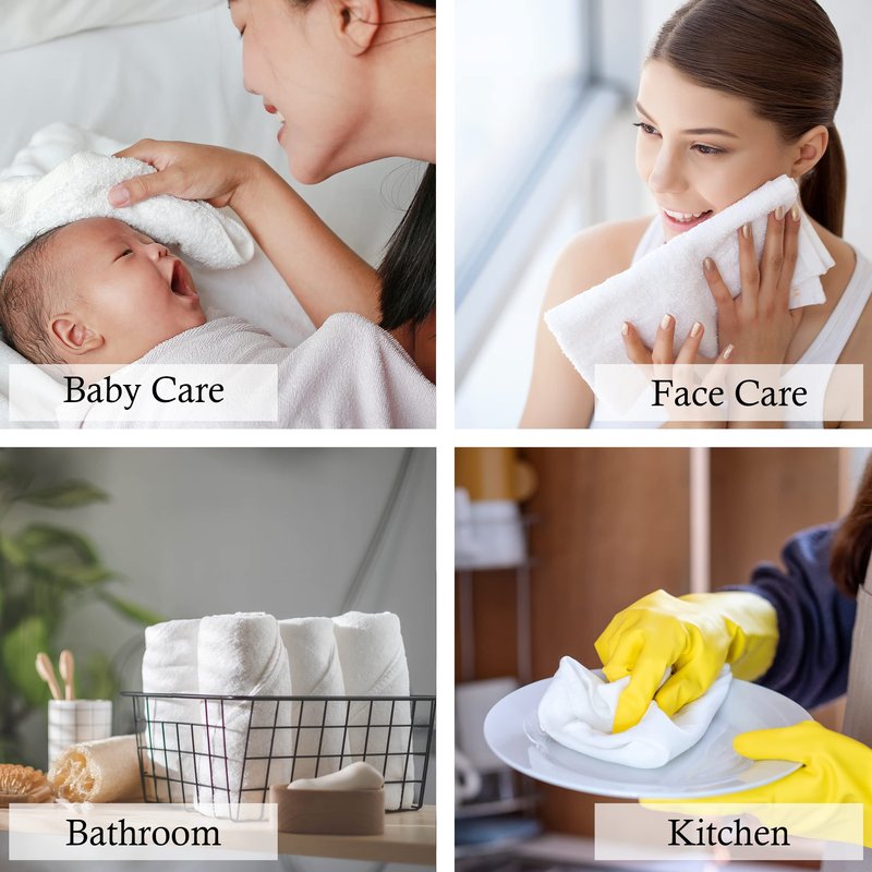 GOLD TEXTILES 100% Cotton Washcloth - 12 Pack | 13x13 inches | White - Ultra Soft, Highly Absorbent, Long Lasting and Quick Drying - Hotel & Spa Collection Cool Feel Fingertip Towels