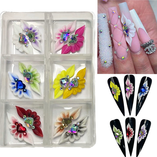 Set 24Pcs Long Poinettia-6P - Enhance Your Artistic Projects with Handmade 3D Acrylic Flower Nails Charm For Long Size XL, XXL,XXXL - HaFLoNa (Long Poinettia (6 Petals))