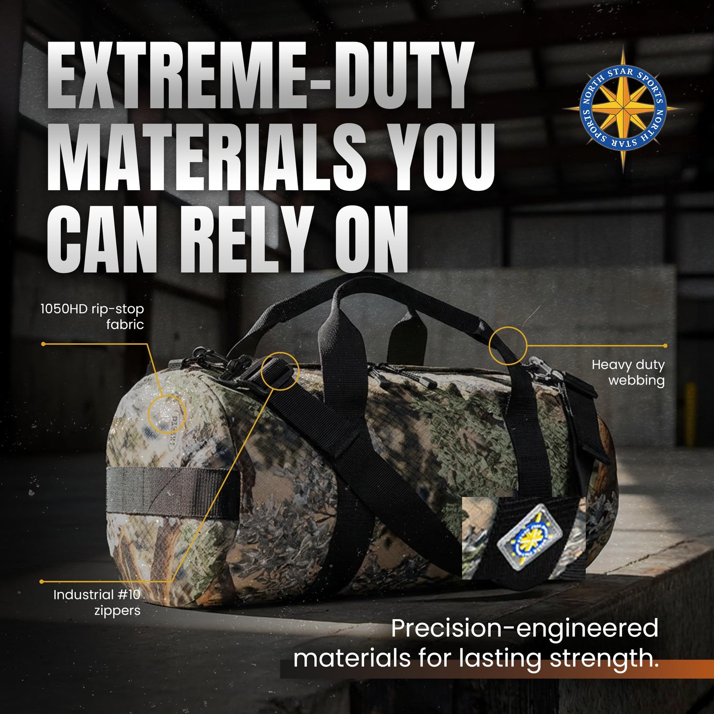 175L Extreme Duffel Bag, Heavy-Duty Gear Bag, 1050D Tuff Cloth, Diamond Ripstop, Reinforced Stitching - Green (18” x 42")"