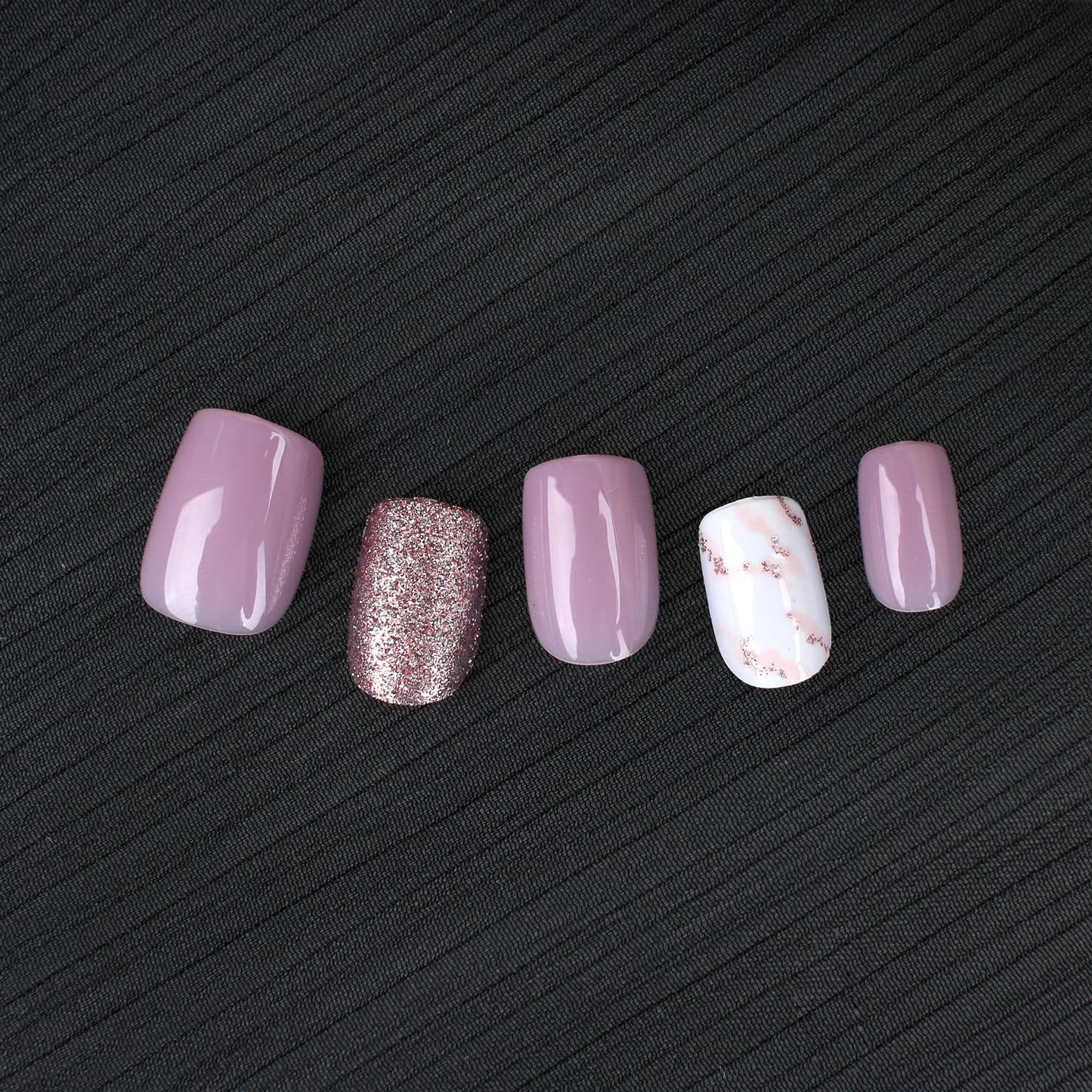 Stbisen Dusty Pink Nude Press On Nails Short, Square Nude Marble Glitter 15 Sizes - 30Pcs Stick On Nails for Women Gifts, Silver Sparkle Fake Nails, Reusable Glossy Salon Nail Tips, DIY Manicure