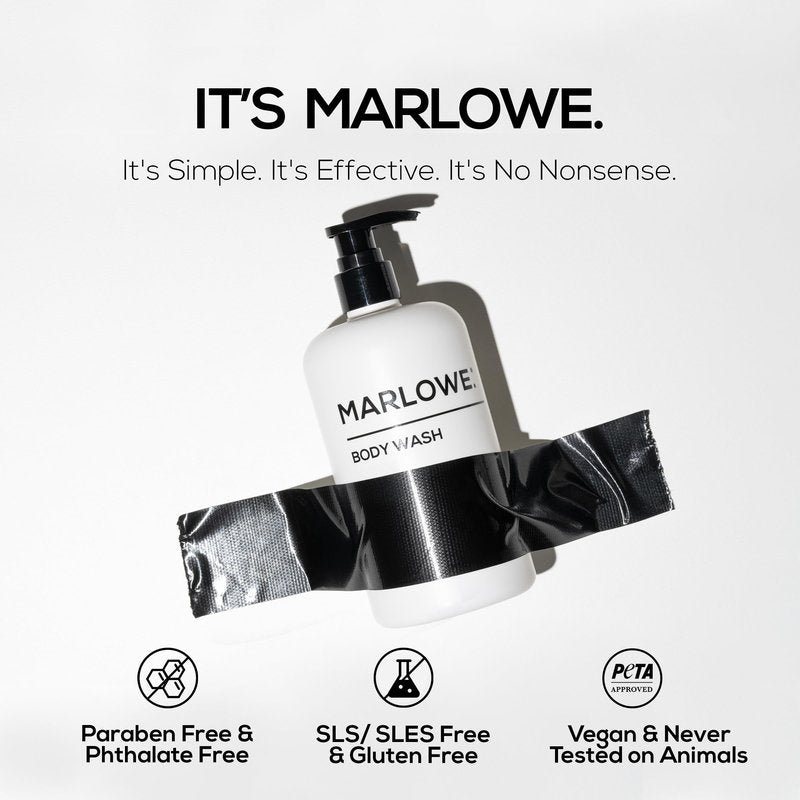 MARLOWE. Men's Body Wash, 15oz Pump, Energizing & Refreshing Shower Gel, Moisturizes, Nourishes, Clean Vegan Formula with Willow Bark & Green Tea Extracts, Warm Amber, Sandalwood & Citron Santal Scent