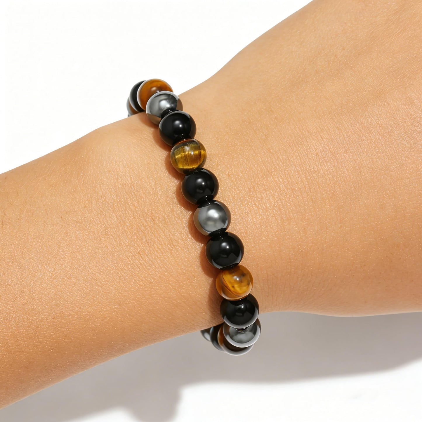 Kenailw Triple Protection Bracelet Gifts for Women, Healing Crystal Beaded Hematite Black Tourmaline Tigers Eye Natural Stone Healing Birthday Christmas Gifts Jewelry for Her Mom Best Friend