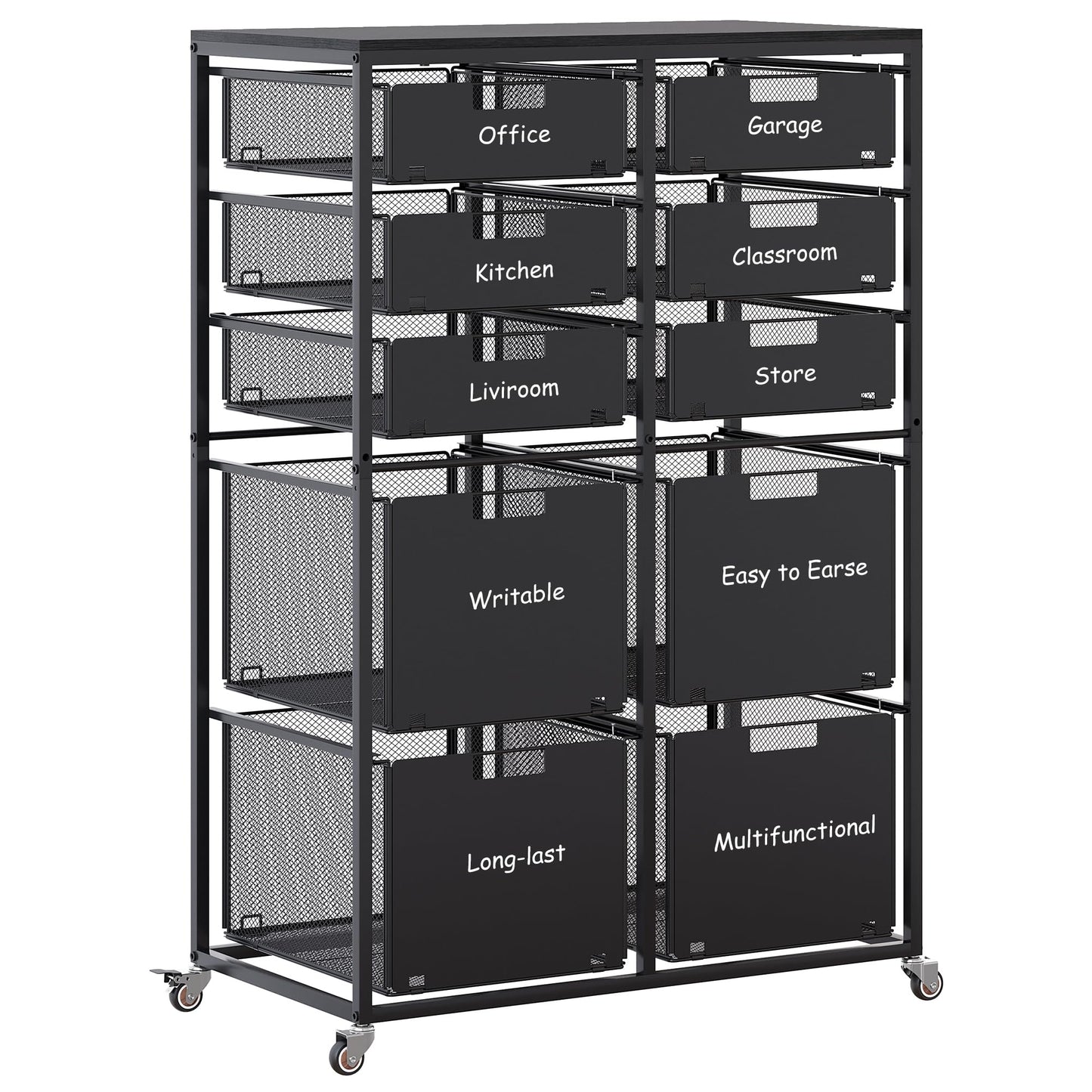 EasyPAG Rolling Cart with Drawers, 10 Drawer Multipurpose Mobile Utility Storage Craft Cart, Metal Filing Cabinet for Home Office, Black