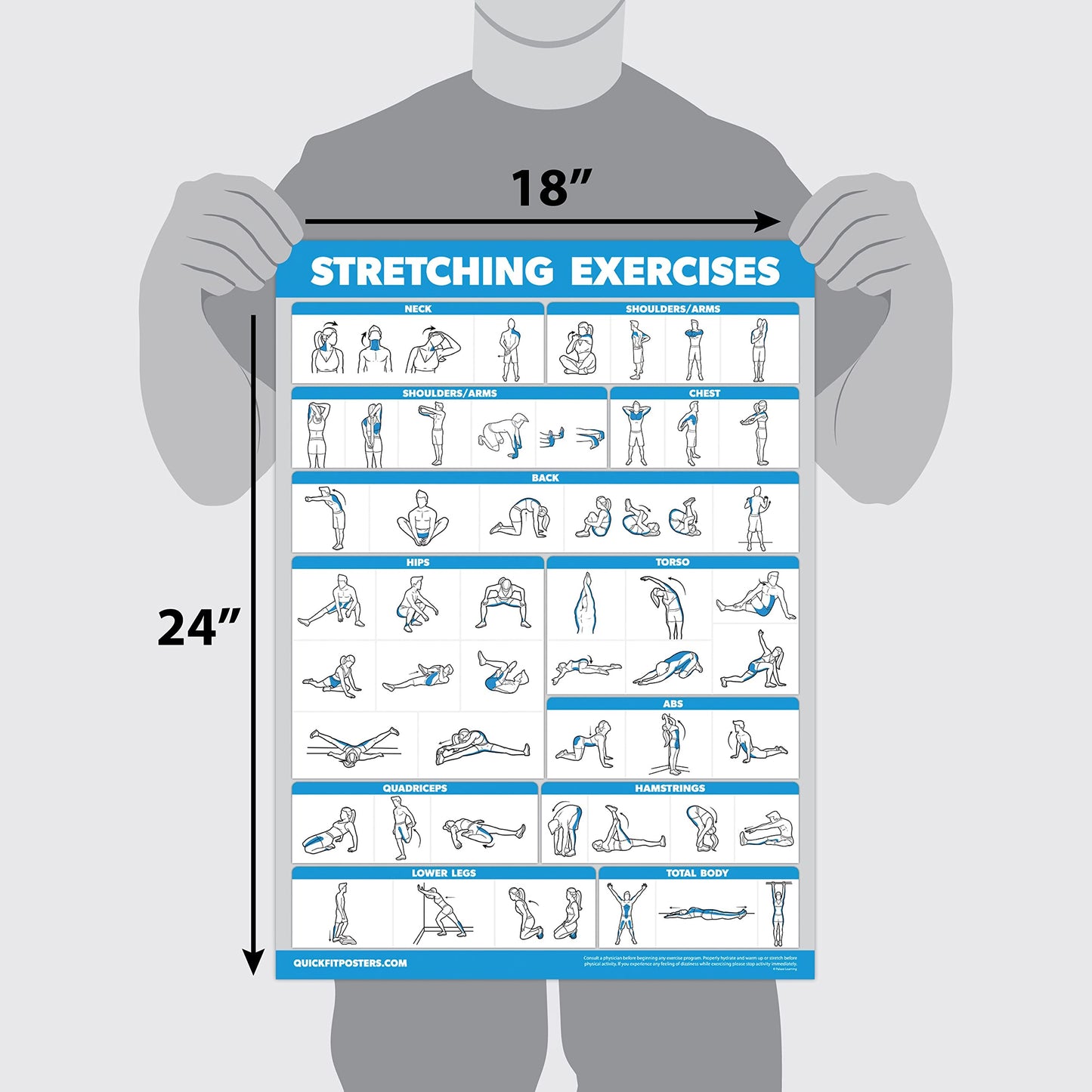 QuickFit 2 Pack - Stretching Exercise Poster - Laminated 18" x 24"" & Bodyweight Exercise Playing Cards - 2.5"" x 3.5"""