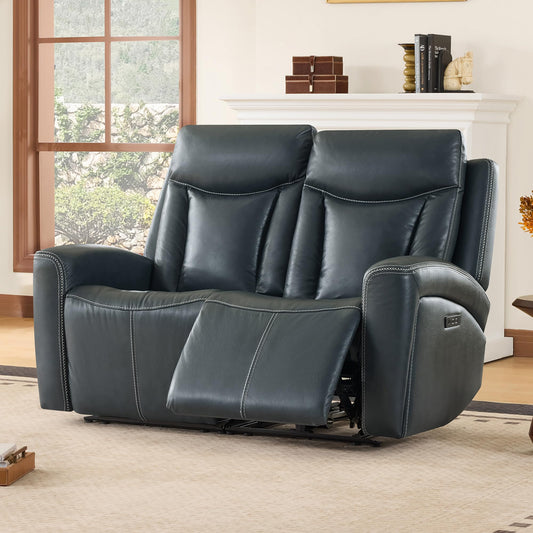 CHITA Genuine Leather Power Reclining Sofa, Super Zero Gravity Recliner Loveseat with Power Headrest, USB & Type-C Charging Ports, Dual Motor, Reclining Sectional Couch for Living Room, Navy