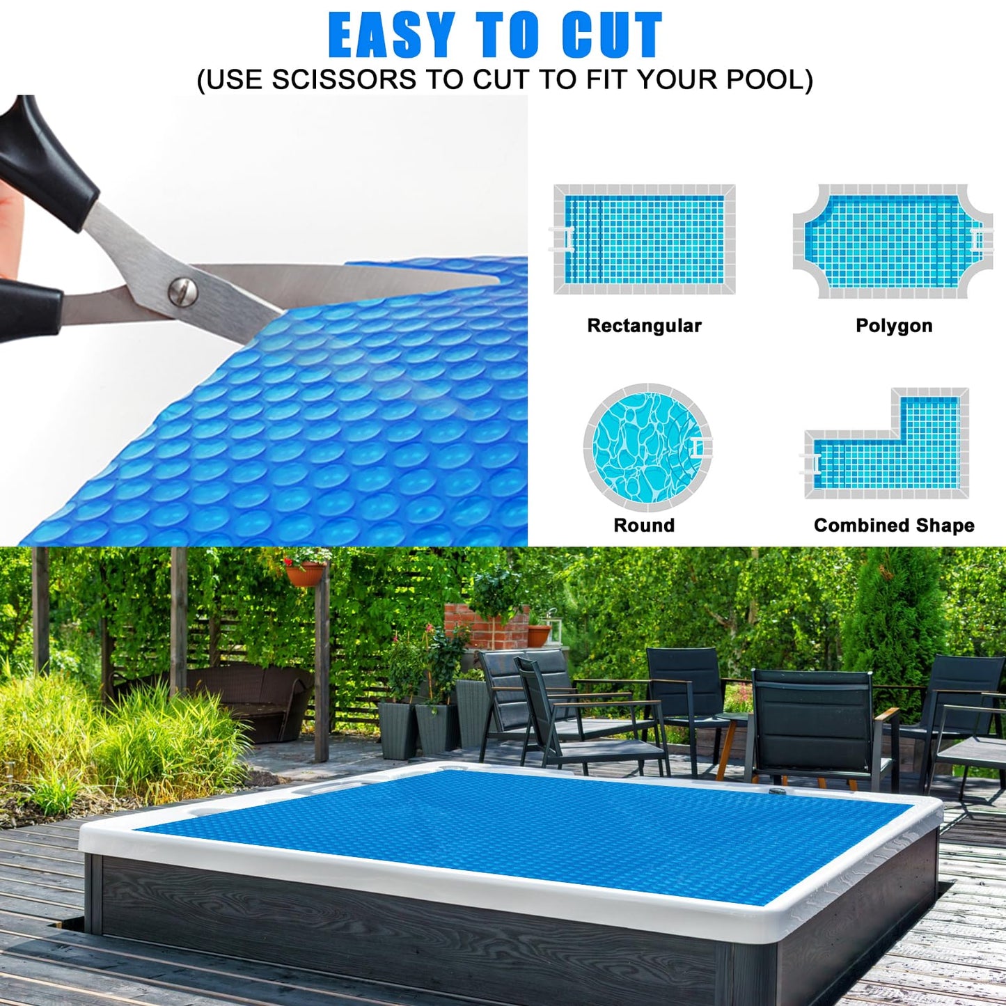 Kakolvan Solar Bubble Hot Tub Spa Cover for 7 x 7 FT Square Inflatable Swimming Pool Blanket Thermal Floating Insulation 16 Mil Bubble Solar Covers for Indoor Outdoor Spa Hot Tub Wrap Covers