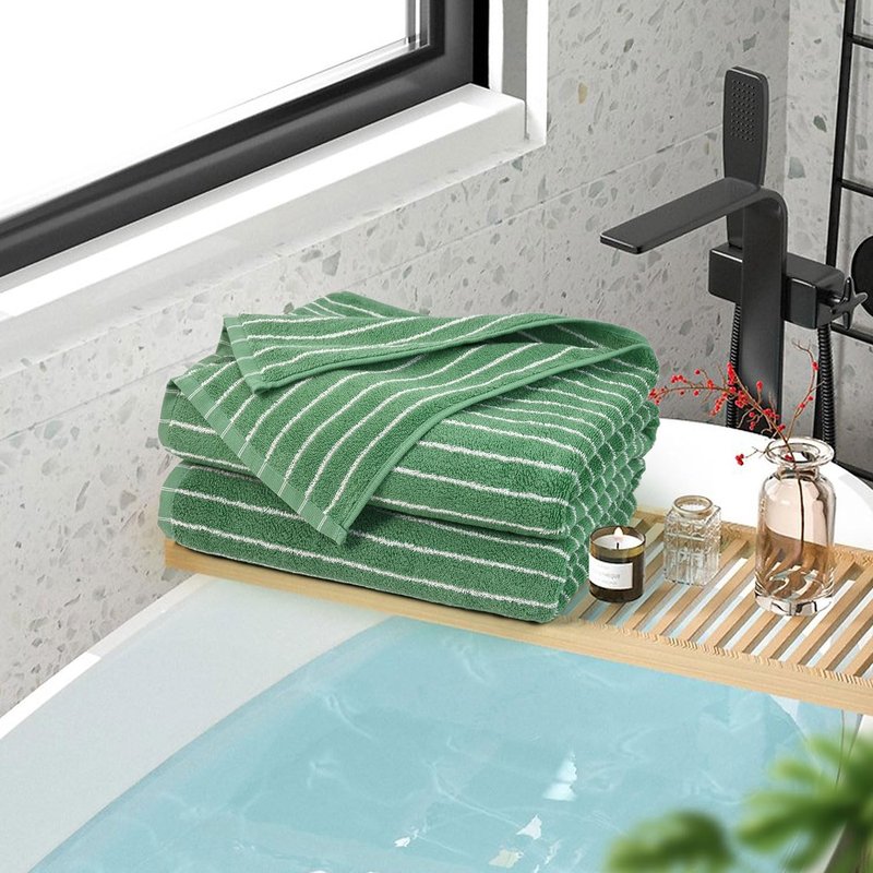 Jacquotha Bath Towels 2 Pack, Lighter & Quick Dry Towels Large 27.5 x 55 inches, Luxury Terry Cotton Towels for Bathroom Beach Swim, Forest Green & White Striped