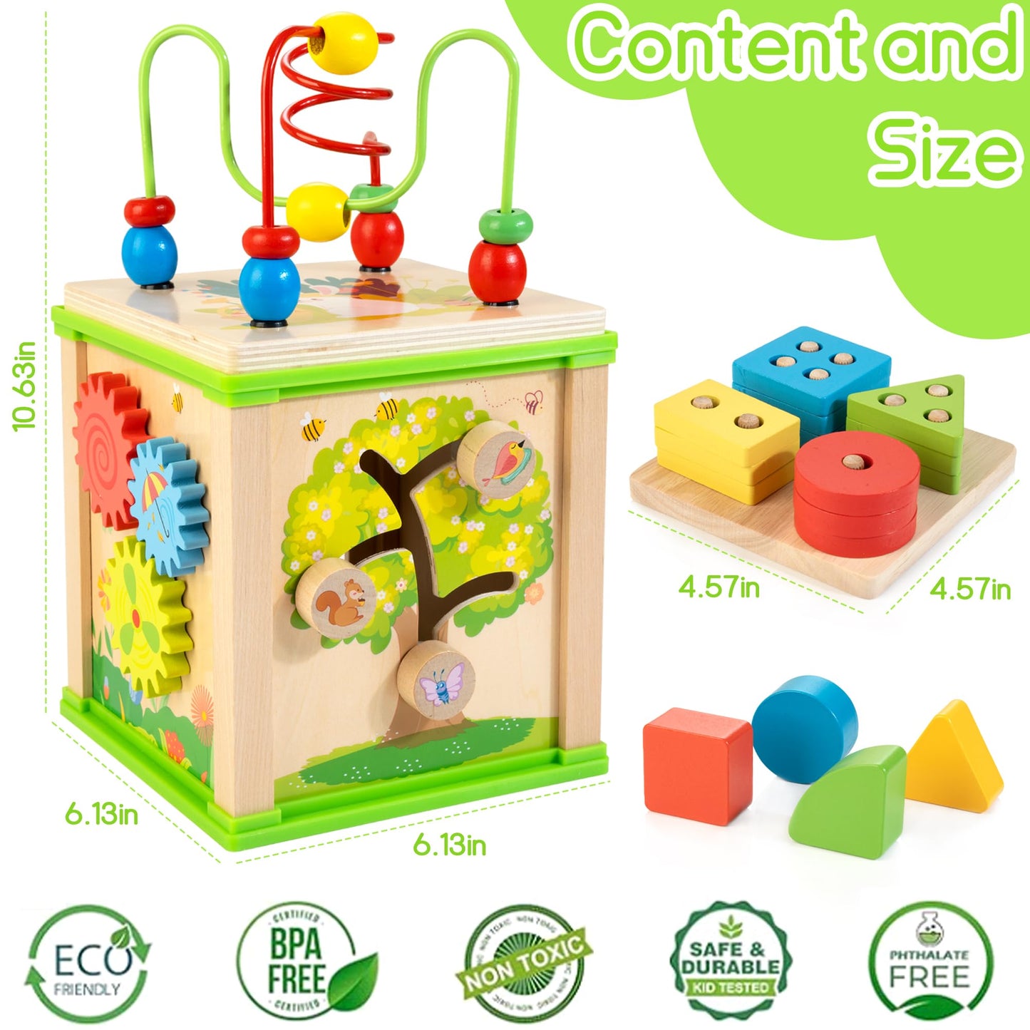 WOODMAM Wooden 7-in-1 Activity Cube| Montessori Toys for 1 Year Old Toddlers| Baby Educational Developmental Toys |One Year Old Boys Girls First Birthday Gifts |Bonus Sorting & Stacking Board