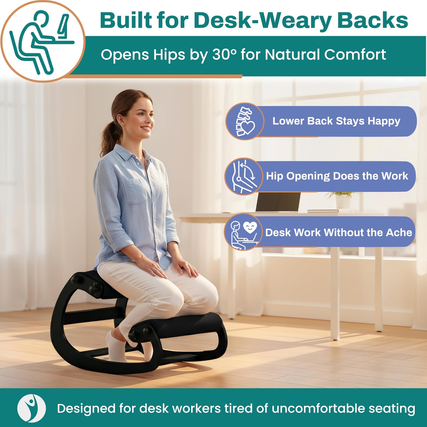 NYPOT Ergonomic Kneeling Chair with Adjustable Seats - Knee Chair for Posture Correction & Kneel Rocking Stool for Desk - Back Pain Relief for Home and Office, Supports 250 pounds - 5 Years Warranty