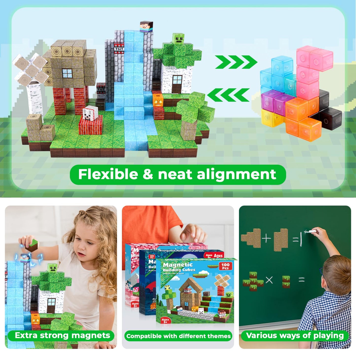 ToyUnited Magnetic Blocks-100PCS Magnetic Building Blocks Magnet Cube Toys Stacking,Build Forest World Set,STEM Montessori Sensory Toys for Kids Boys Girls Age 3 4 5 6 7 8 9 10 Easter Birthday Gift