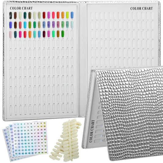 vnjaoi 308 Nail Polish Swatches Book Leather Nail Color Display Book,UV Gel Polish Book Nail Painting Practice Design Board, Fake Tips Nails Sample Display Nail Art for Nail Salons