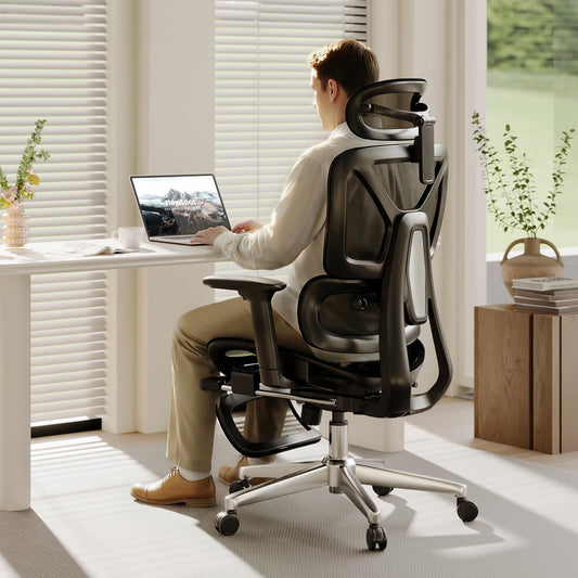 FLEXISPOT ErgoX Premium Ergonomic Office Chair with Footrest- Adjustable 3D Armrests, Dynamic Lumbar Support, Recline & Tilt Function, Mesh Seat, for Home & Office Use,Black