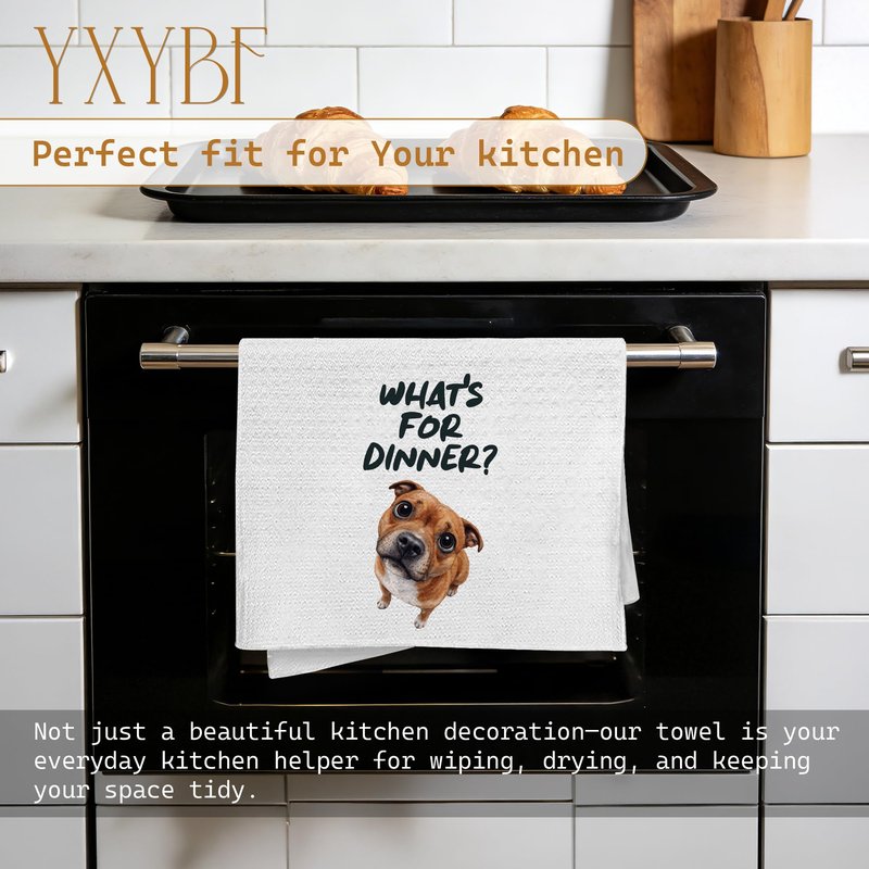 YXYBF Pitbull Gifts Hand Dish Tea Towels for Kitchen Decor 16x24 Inches, Pitbull Gifts for Women Men, What's for Dinner Funny Pit Bull Terrier Kitchen Towels Decorative