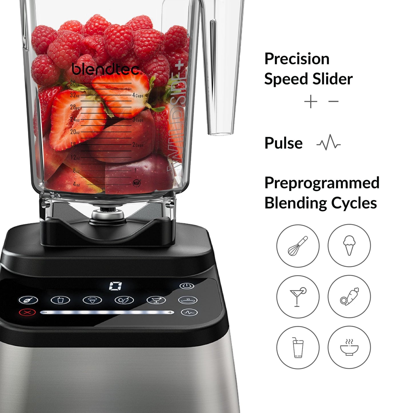 Blendtec Original Designer Series Blender and 90 Oz WildSide+ Jar - Kitchen Blender Bundle - Stainless Steel
