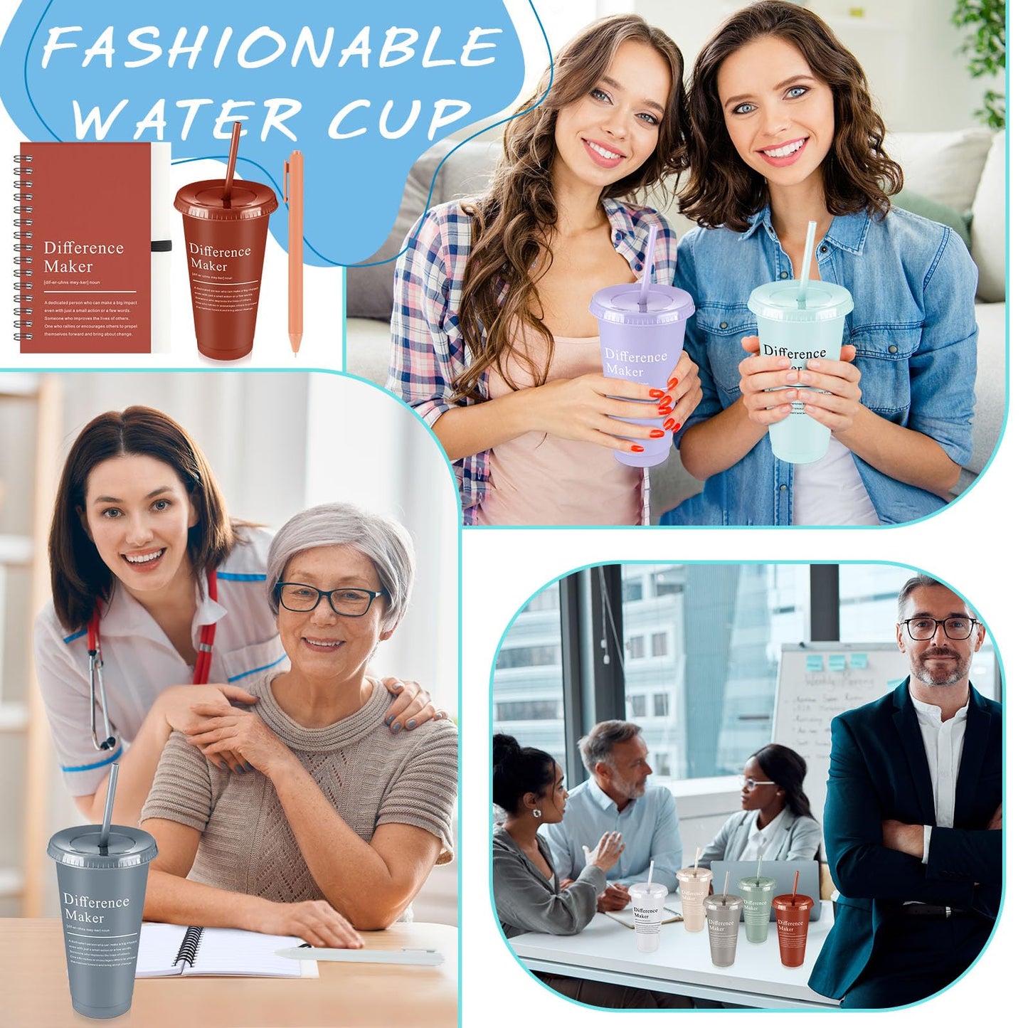 Marspark 10 Sets Difference Maker Gifts for Women Men, Employee Appreciation Gifts Bulk Inspirational Thank You Cup Motivational Notebooks with Pen for Team Teacher Coworker Office (Retro Color)