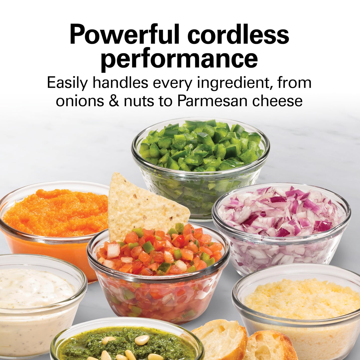 Hamilton Beach Powerful Cordless Mini Food Processor and Vegetable Chopper, 4 Cup Capacity, Fast Recharging, Includes Power Adapter, Chop, Puree, Emulsify, Grind, Dishwasher Safe Bowl, Black (72880)