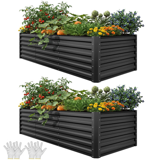 YITAHOME 8x4x2ft 2pcs Large Raised Garden Bed, Galvanized Metal Planter Box with Gloves, Ground Nails, Support Rod & Safety Rubber, Outdoor Above Ground Planters for Plants Vegetables Flowers, Black