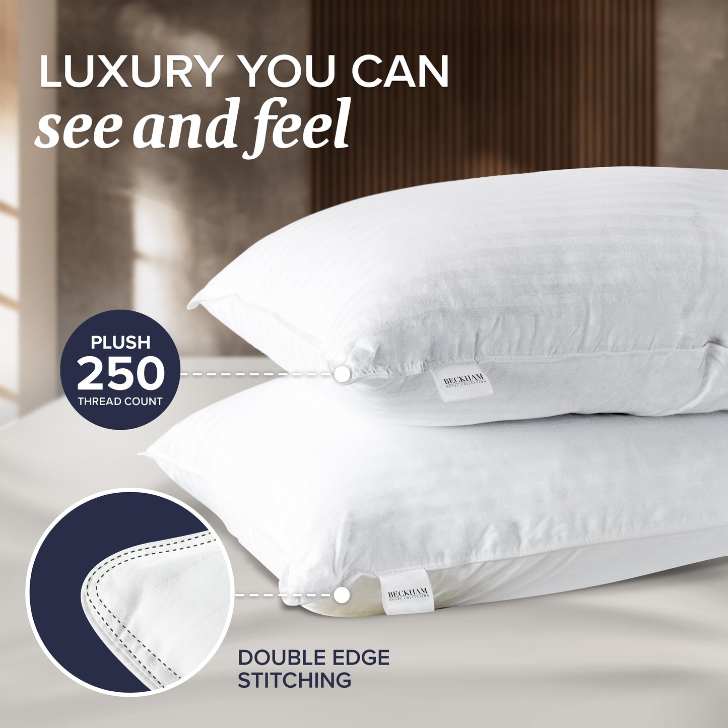 Beckham Hotel Collection 4-Pillow Set – 2 Down Alt & 2 Memory Foam Queen Pillows