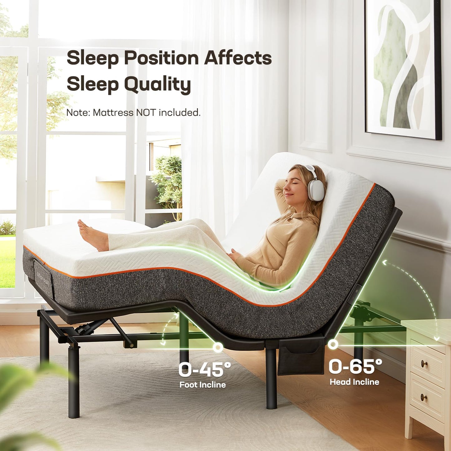 Marsail MS01-1 Queen Adjustable Bed Frame with Massage + 10-inch Gel Memory Foam Mattress, Adjustable Bed Base with Under-Bed Nightlight, Wireless Control Massage Adjustable Bed, Queen