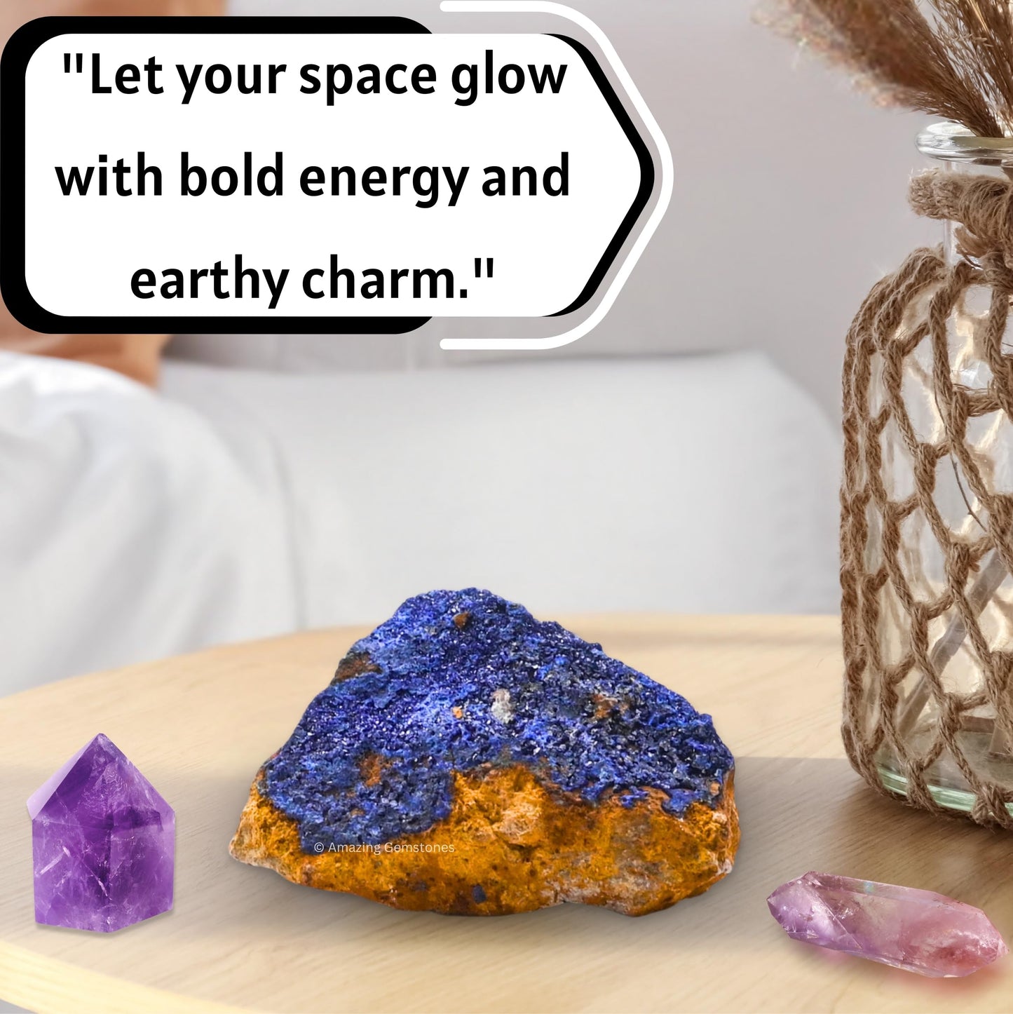 Amazing Gemstone Azurite Crystals and Healing Stones Mineral Specimen - Premium Semi Precious Gem Stones - Healing Crystals Geodes Clusters for Meditation, Chakra Balance, and Energy (S)
