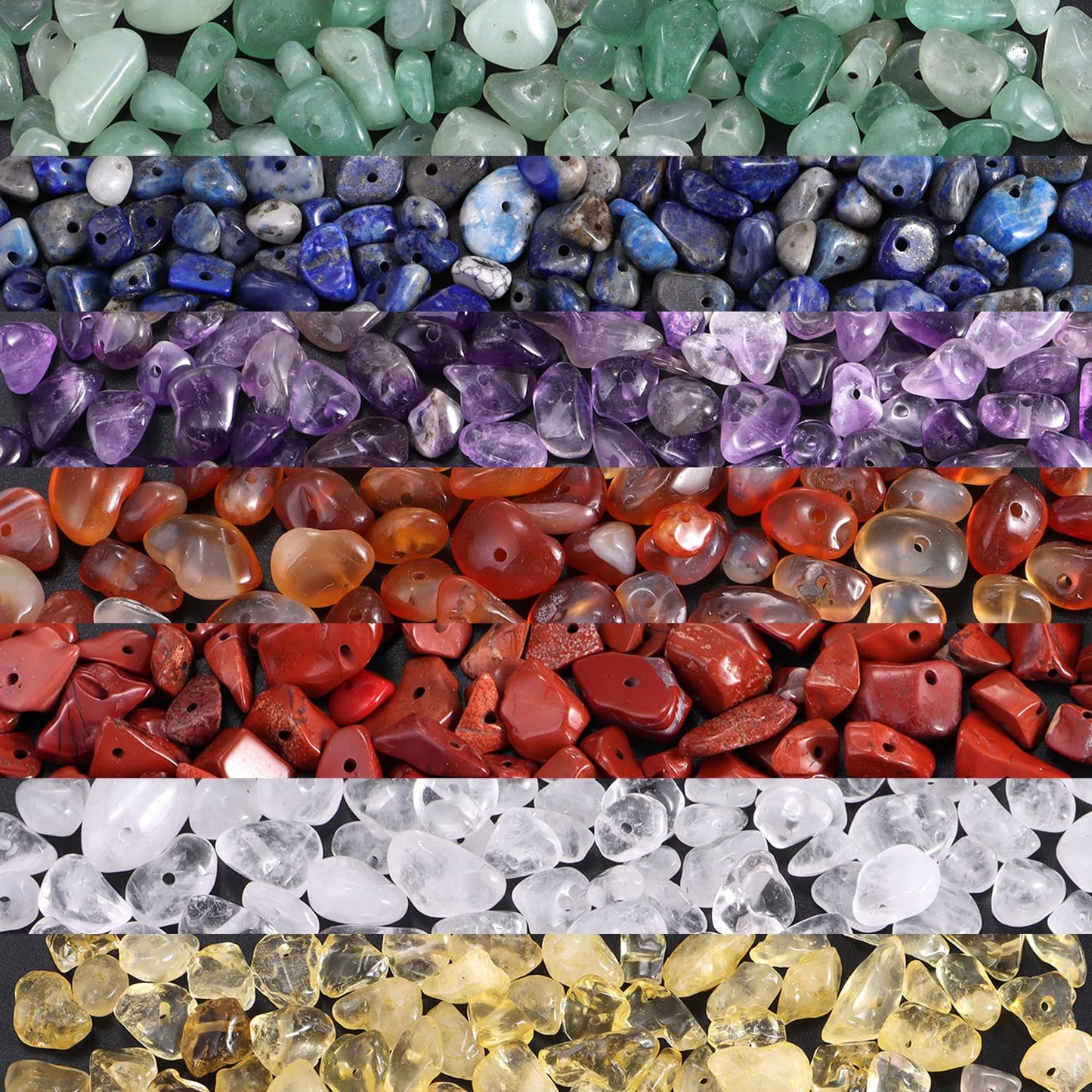 400pcs Natural Chip Stone Beads 7 Chakra Color 5-8mm Irregular Gemstones Healing Crystal Drilled DIY Loose Rocks Bead Crystal for Bracelet Necklace Jewelry Making Crafting