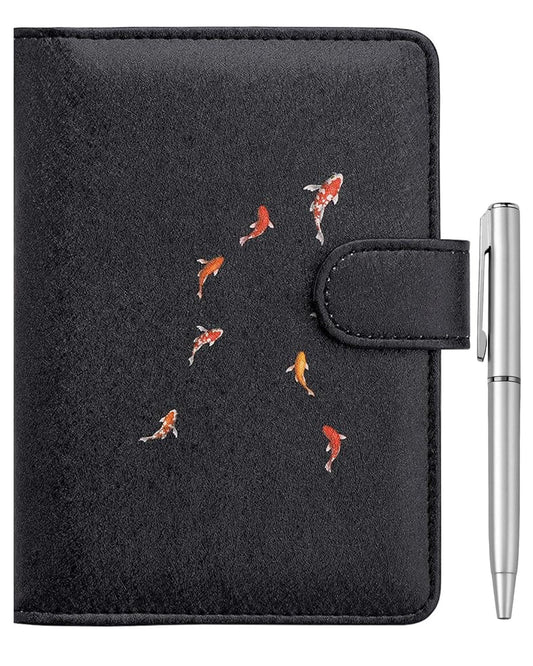 WALNEW Passport Holder for Travel, RFID Passport Cover Wallet for Women Men, PU Leather Passport Book Card Holder Case with Pen (Buckle Closure, Buckle-Carp)