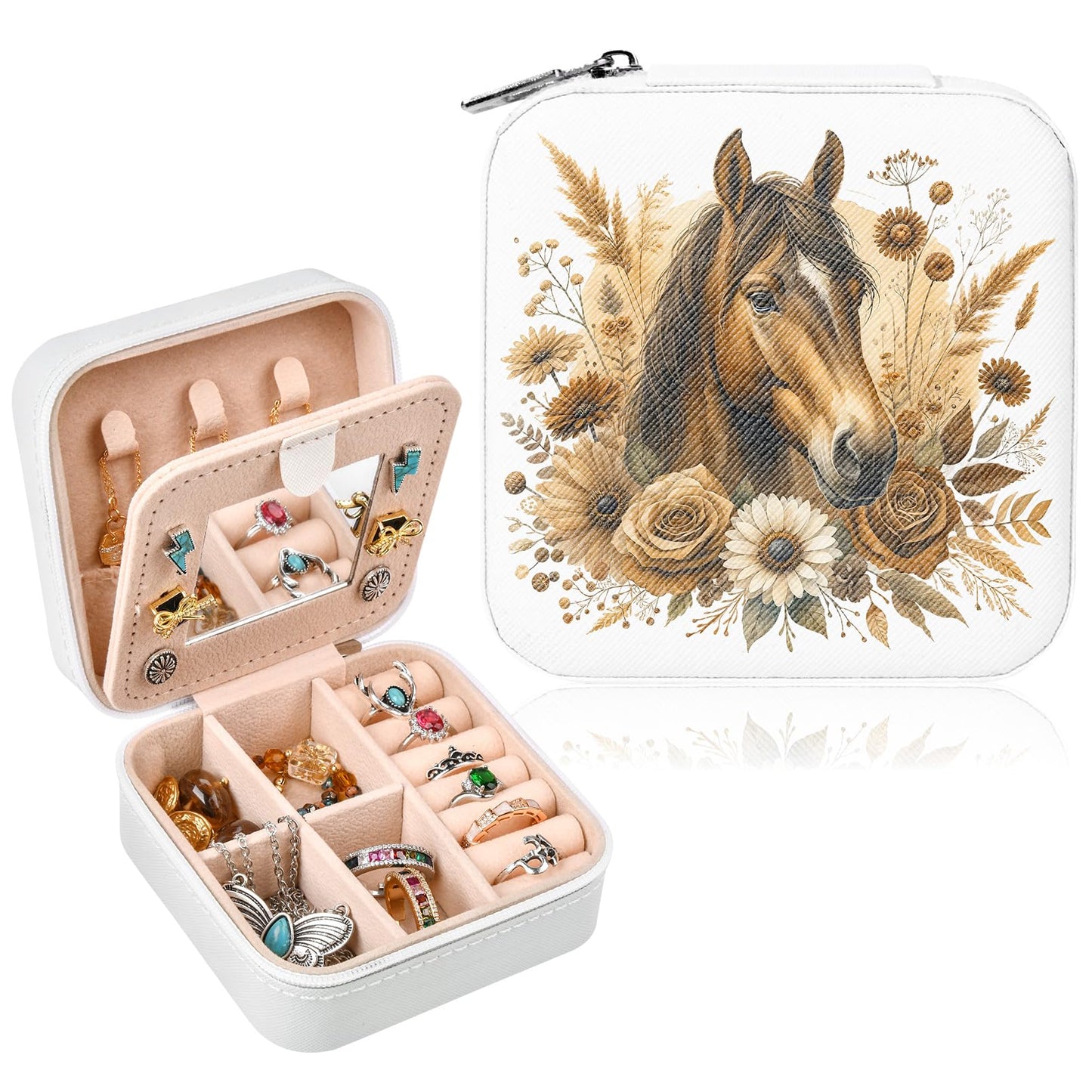 CEELGON Western Jewelry Box Case Gift Horse Print Travel Jewelry Organizer Christmas Gifts for Teen Girls Cowgirl Stuff Small Portable Travel Accessories for Women (Horse)