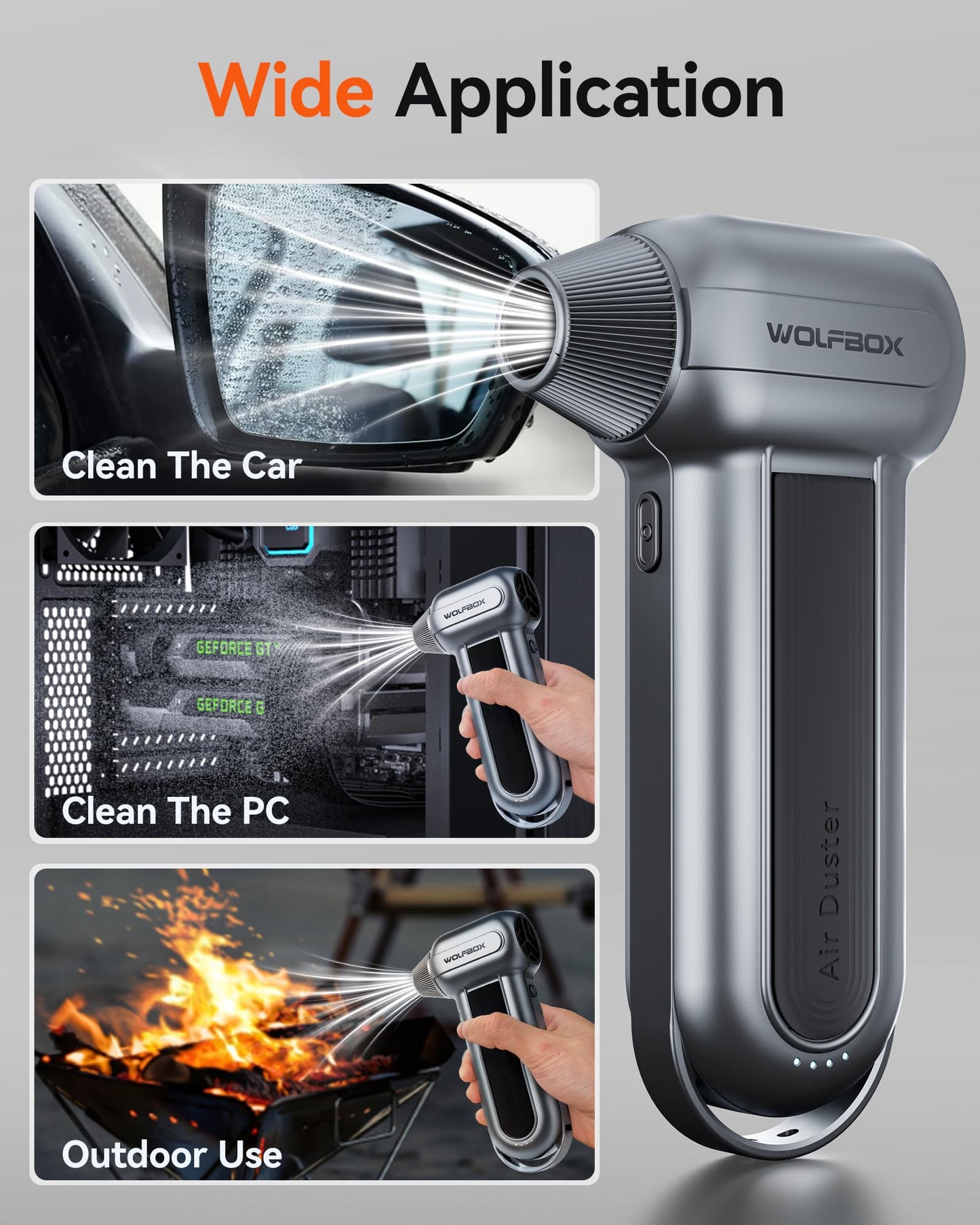WOLFBOX 4000A Jump Starter with 160PSI Air Compressor, 12V Car Battery Booster;and MF100 Electric Air Duster-150000RPM Super Power Cordless Air Duster, Rechargeable Brushless Motor Durable Blower