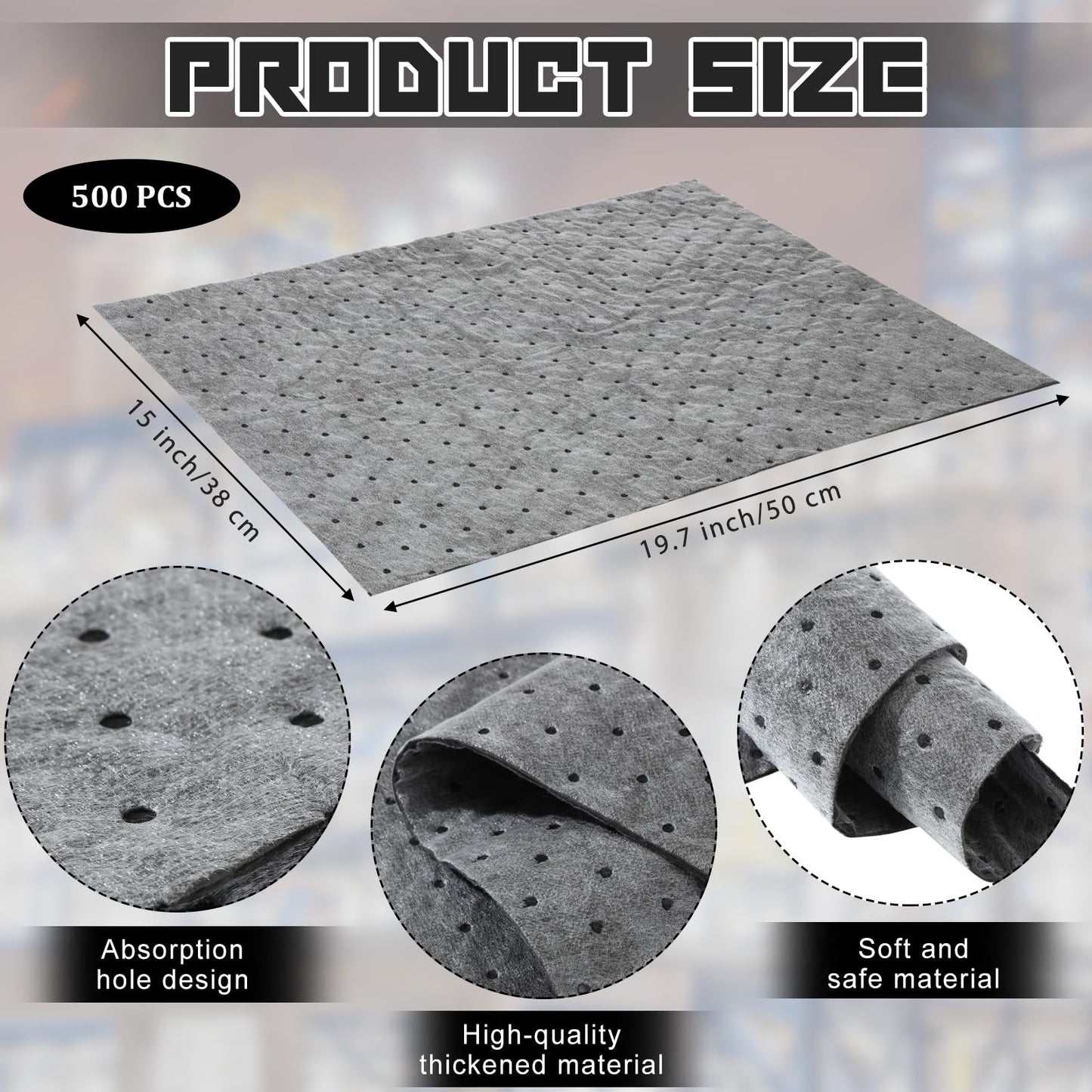Hoolerry Oil Absorbent Pads Weight Dimpled Pad Garage Accessories Water Absorbent Mat Oil Spill Mat for Absorbing Protecting Home Garage Basement(15 x 19.7 Inch,Gray,200 Pcs)