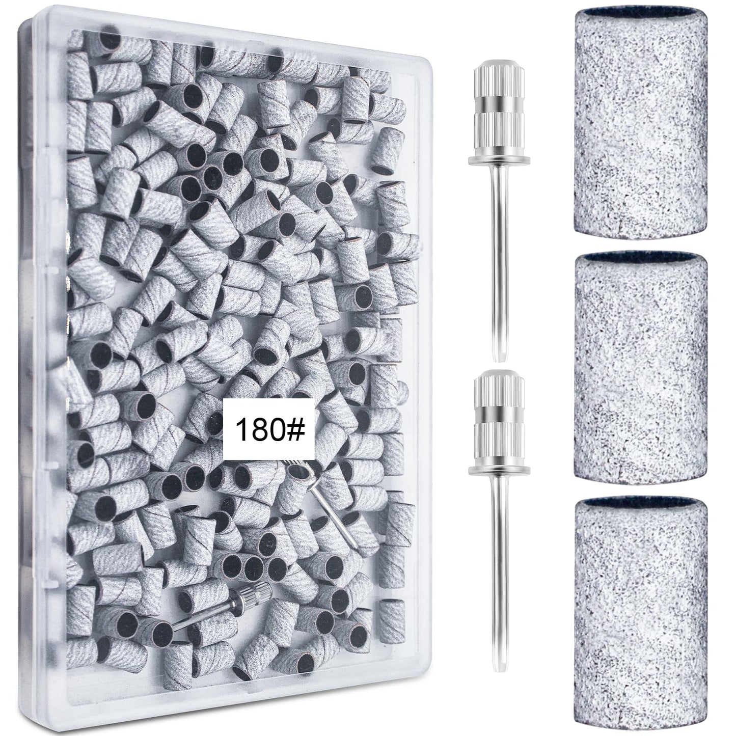 200Pcs Nails Sanding Band, 180 Grit Zebra Sanding Band for Nail Drill Fine Grit Sanding Bands with 3/32” Nail Sanding Bit for Natural, Gel Nail, Sand Band 180 Grit Set for Manicure & Pedicure