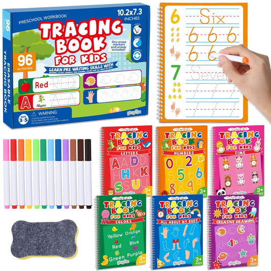 gisgfim Preschool Learning Activities 96 Pages Tracing Books for Kids Ages 3-5 Kindergarten Workbooks Dry Erase Autism Learning Workbook Writing Practice for Kids Letter Tracing Pre K Busy Book 6 Pads