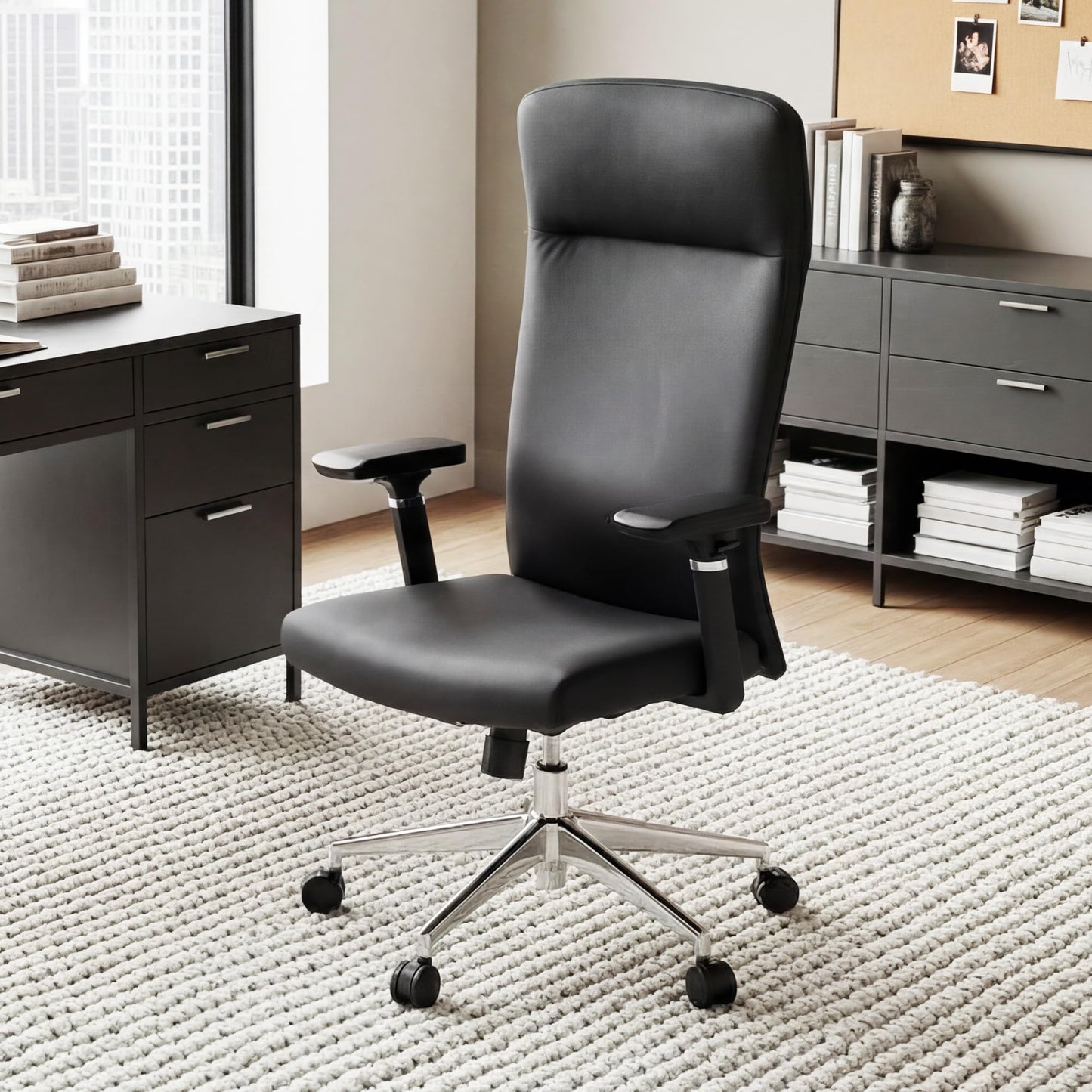 EUREKA ERGONOMIC Eris High Back Leather Desk Chair, Executive Computer Chair with Adjustable 4D Armrests and Large Headrest, Ergonomic Lumbar Support for Home Office, Black
