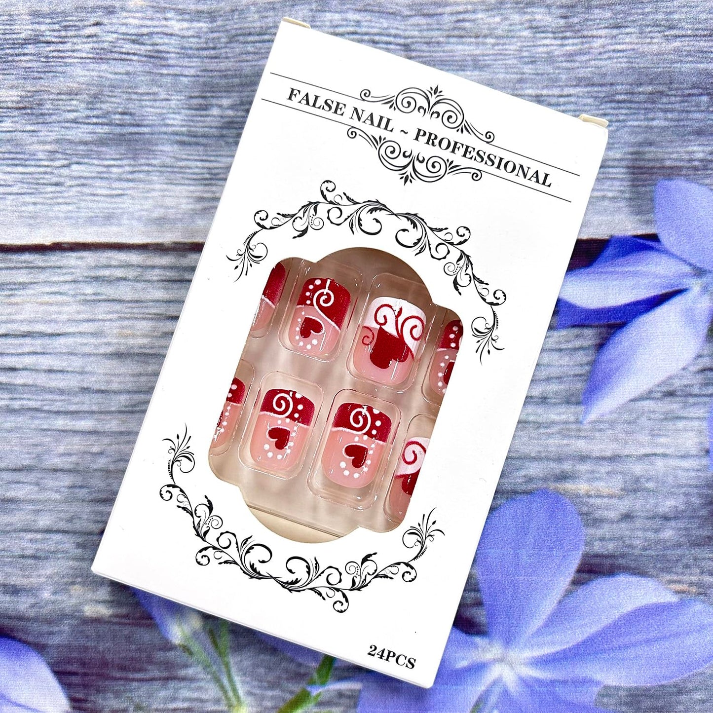 Valentine's Red French Tip Press on Nails Short Square Red Love Heart White Polka Dots Design Full Cover Glossy Artificial Nails Valentine's Acrylic Naills Holiday Stick on Nails for Women