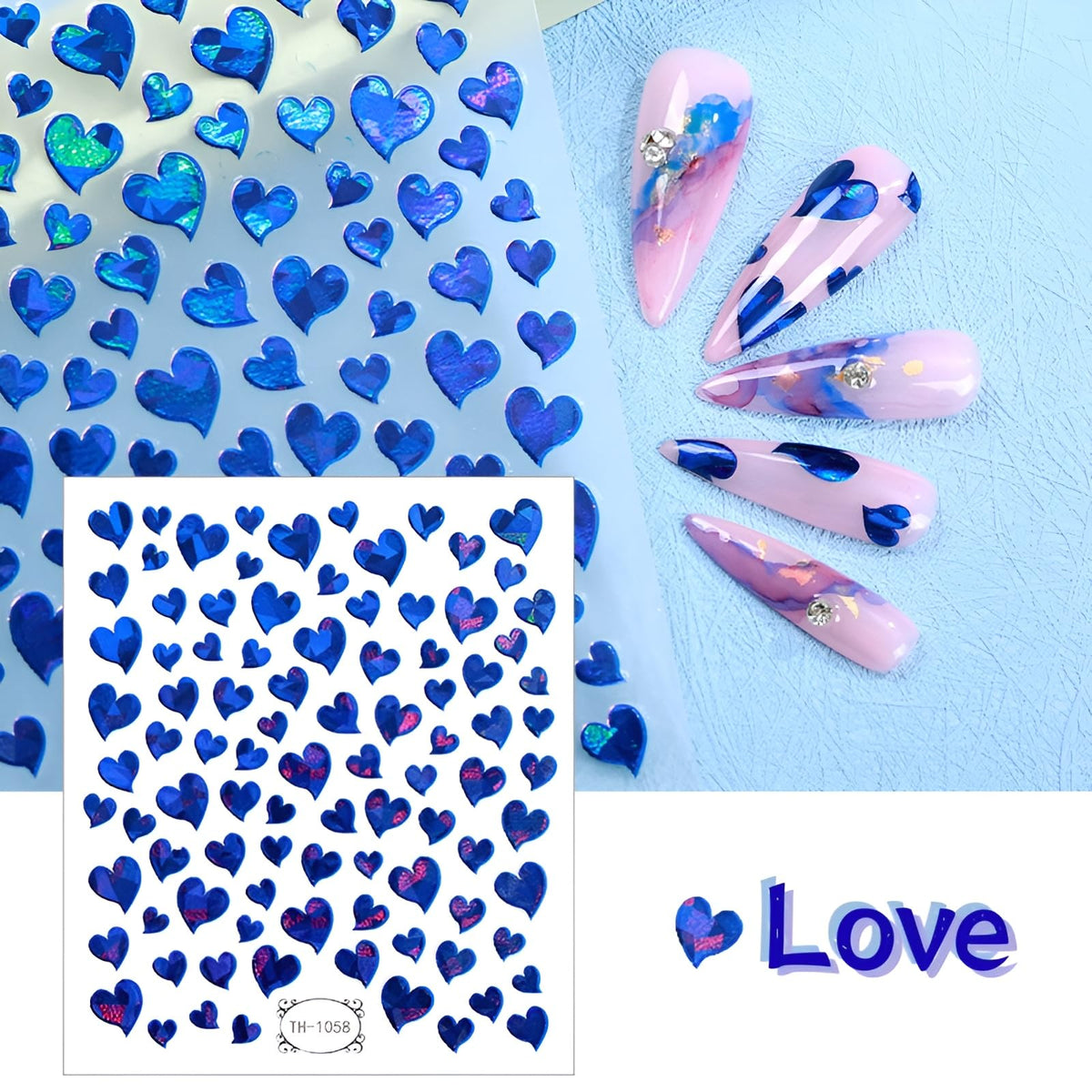 8 Sheets Heart Nail Art Stickers,Valentine's Day Nail Stickers 3D Self-Adhesive Nail Decals, Heart DIY Manicure Decoration Supplies Accessories for Women Girls
