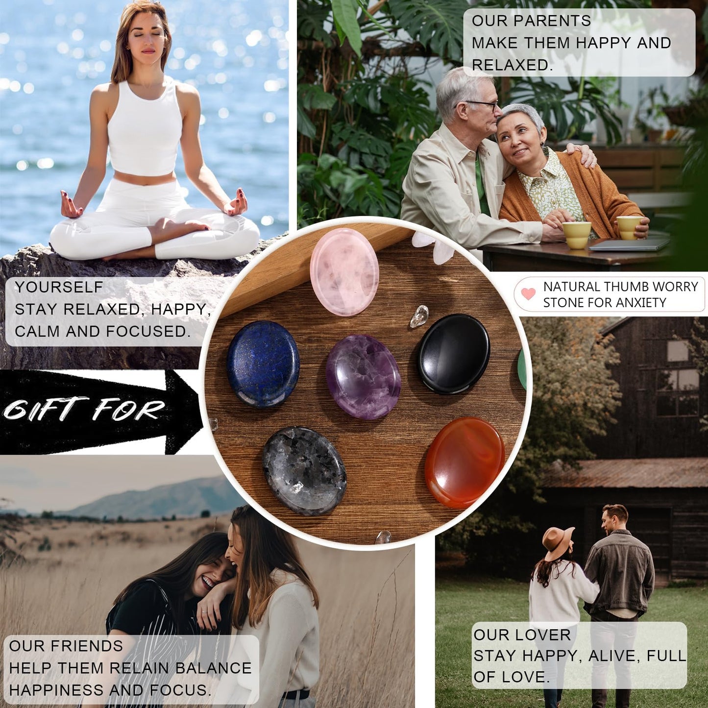 GolbalJew Amethyst Thumb Worry Stone for Anxiety Healing Crystals Sets, Hand Carved Crystals and Healing Stones, Meditation Crystal Reiki Natural Relax Palm Stone for Anxiety Therapy Relief