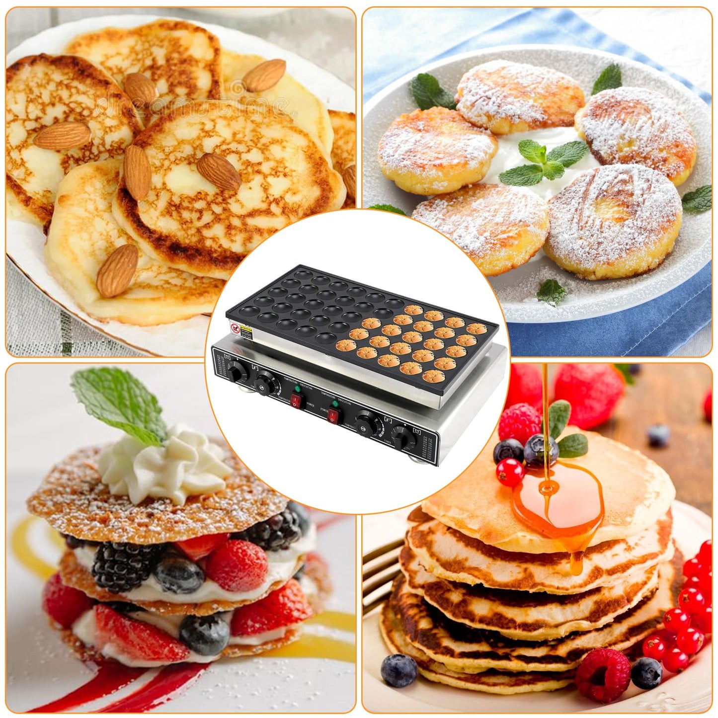 Mini Dutch Pancake Maker 50 Pcs, 1800W Commercial Pancake Machine Stainless Steel Poffertjes Grill Nonstick for Restaurant & Home Use
